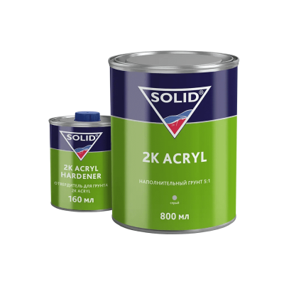 Грунт-наполнитель 5+1 SOLID 2K ACRYL GREY (800+160мл) -, цвет: серый (в комп с отверд.) NEW